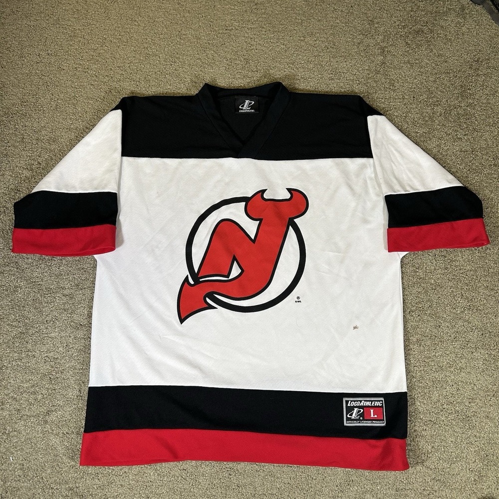 Vintage New Jersey Devils Jersey Men's Large Red Black Logo‎ Athletic NHL Hockey